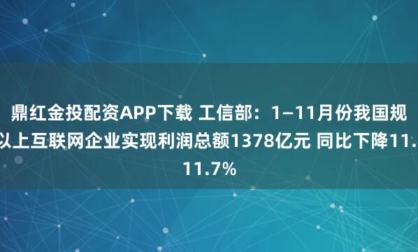 鼎红金投配资APP下载 工信部：1—11月份我国规模以上互联网企业实现利润总额1378亿元 同比下降11.7%